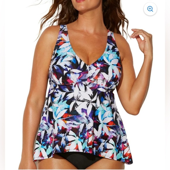 Swimsuits For All Tropiculture Women’s Multicolor V-Neck Flowy Tankini Top 16 - Picture 1 of 16